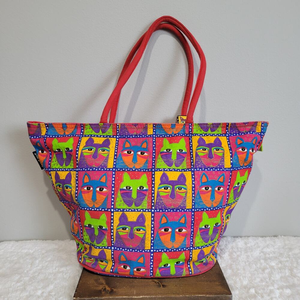 Laurel Burch Patchwork Sequin Cat Print Canvas To… - image 2